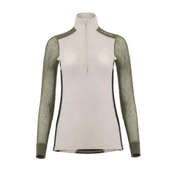 Aclima Uldoverdele<Womens WoolNet Hybridock Neck W/zip Beige (BEIGE MELANGE/OLIVE NIGHT/JBLK)