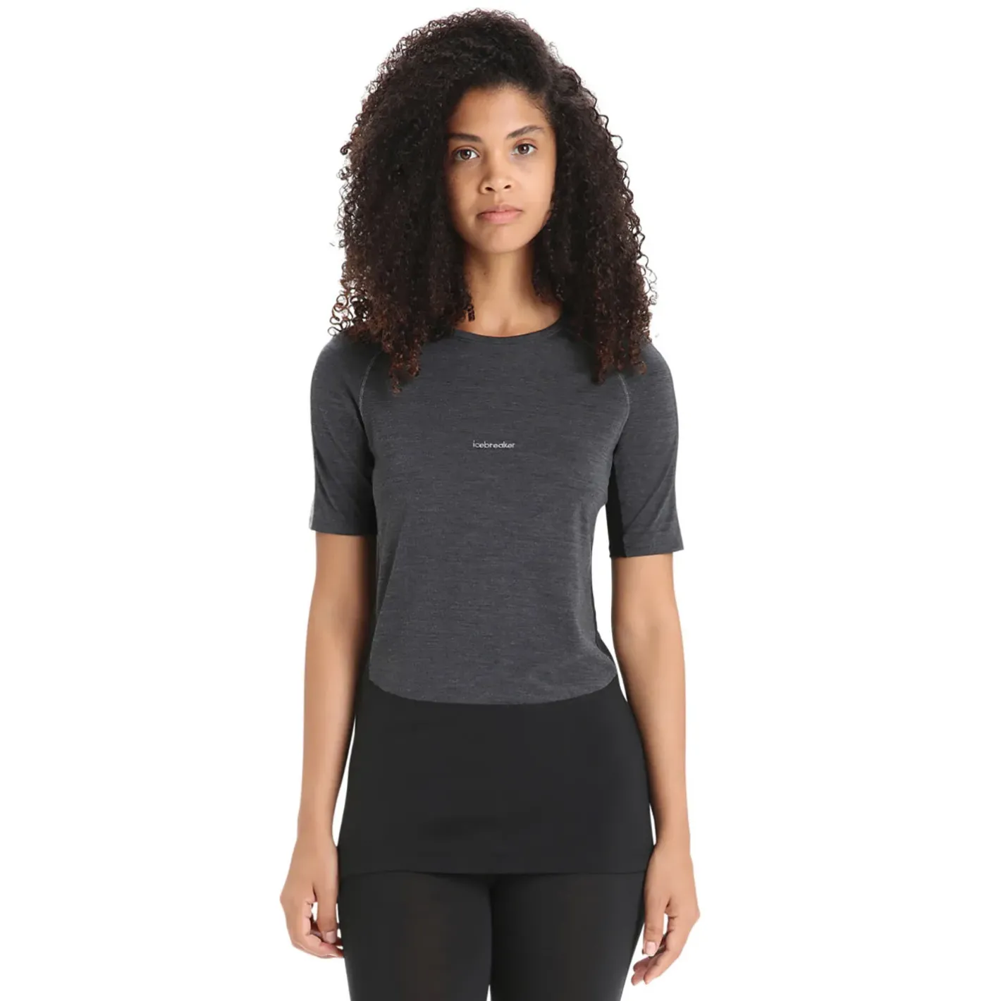 Et Grønnere Valg Uldoverdele<Icebreaker Womens 125 ZoneKnit S/S Crewe Sort (JET HTHR/BLK/METRO H/CB)