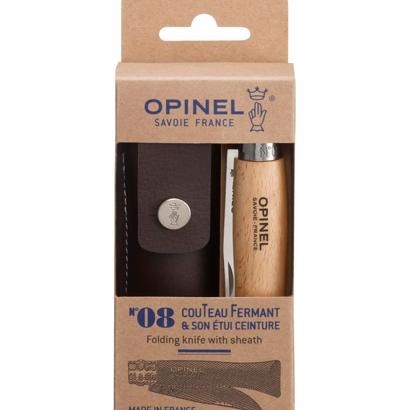 Opinel Knive Og Tools<N°8 Stainless Steel + Sheath Brun (BEACHWOOD)