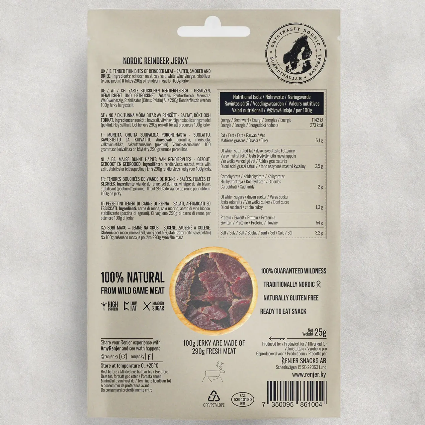 Renjer Mad<Nordic Reindeer Jerky Sea Salt