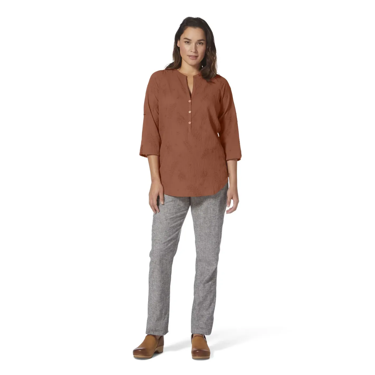 Et Grønnere Valg Skjorter<Royal Robbins Womens Oasis Tunic II 3/4 Sleeve Brun (BAKED CLAY)