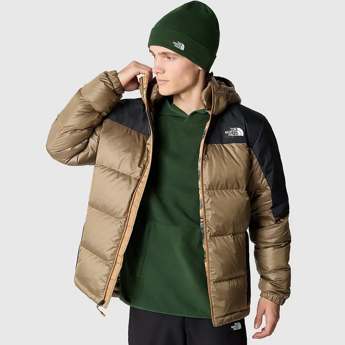 The North Face Varme Jakker<Mens Diablo Recycled Down Hoodie Beige (ALMOND BUTTER/TNF BLACK)